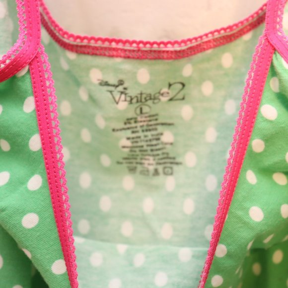 Disney Vintage 2 Tinkerbell Tink Sleep Tank Top Large Green Pink - Picture 4 of 5
